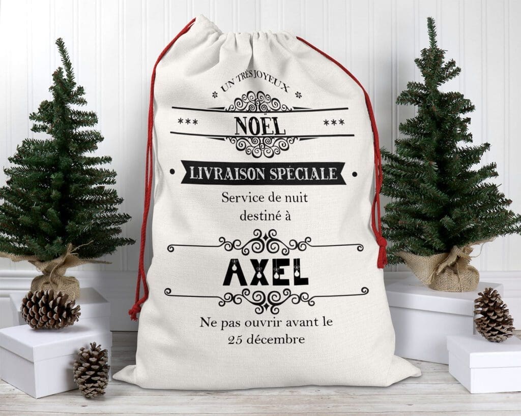 10 idées de cadeaux de Noël personnalisés 1 Hotte de Noël avec un prénom personnalisé