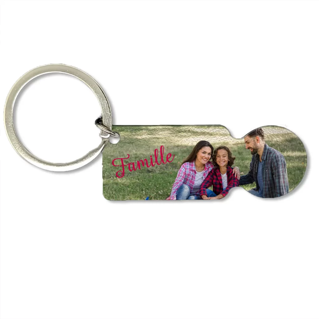 Jeton de caddie en métal blanc personnalisé avec une photo de famille