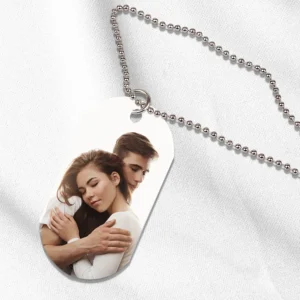 Porte-clé personnalisé avec photos 4 Médaillon style plaque militaire personnalisé avec une chaine à boules