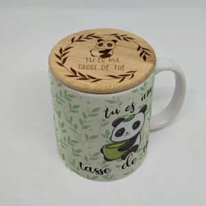 Mug Chocolat chaud et films de Noël 5 Couvercle pour mug en bambou gravé avec un motif panda "tu es ma tasse de thé"