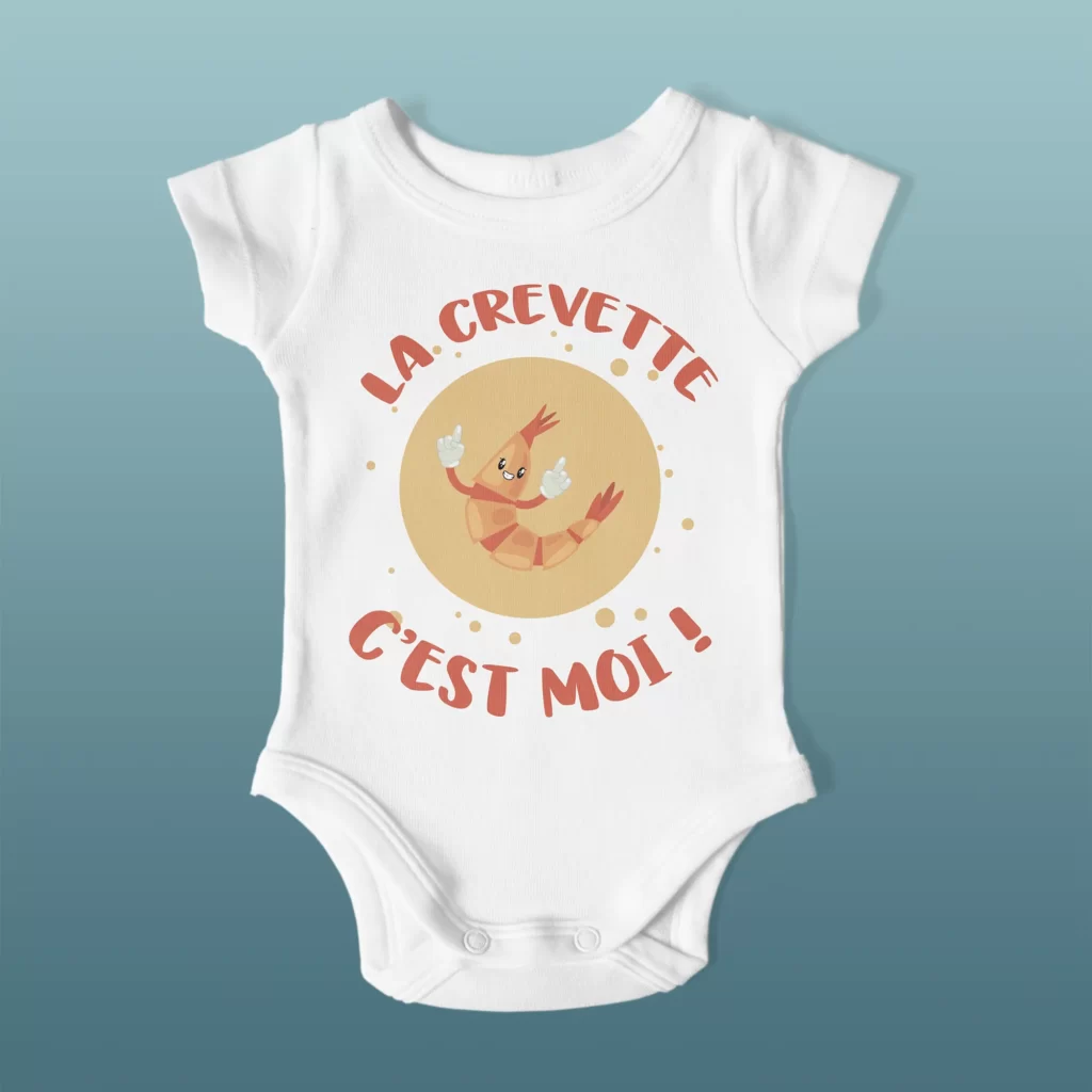 Body bébé avec un motif de crevette marqué "La crevette c'est moi"