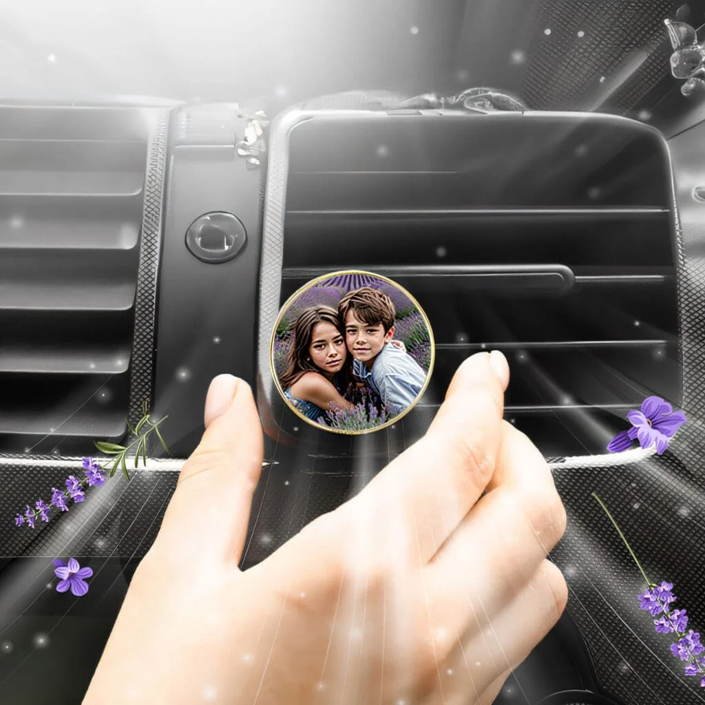 Diffuseur de parfum voiture personnalisé accroché à une grille d'aération