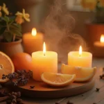 Cadeaux parfumés personnalisés : Des senteurs inoubliables 7 Plateau de bougies avec des quartiers d'agrumes et des fleurs de lavande